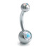 Steel External Thread Baby Double Jewelled Navel Bar -1.6-6-AB Aqua