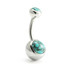 Steel External Thread Double Jewelled Navel Bar -1.6-6-Turquoise