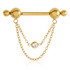 Threadless Zircon Gold Ti Double Ball Jewelled Chain Nipple Bar