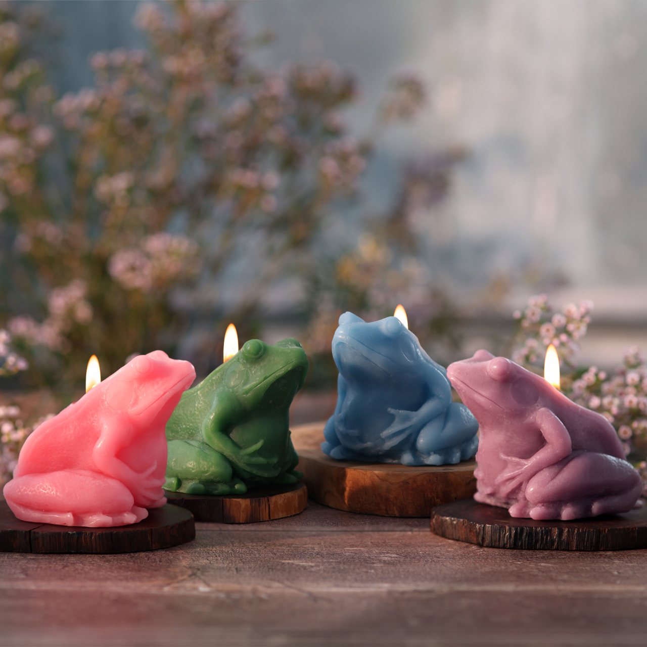 Cherry Blossom Pink Frog Candle – Handcrafted Beeswax