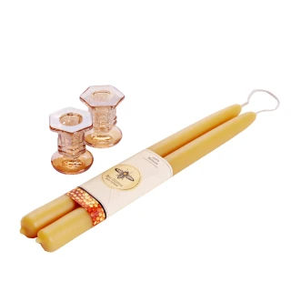 Set the Mood Valentine's Day Taper Candle Set – natural tapers with two amber glass holders