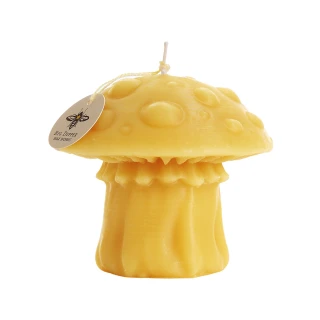Pure Beeswax Mushroom Candle, Amanita – hand-sculpted natural beeswax mushroom candle, front view