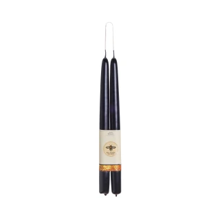 Pure Beeswax Taper Candles, Standard (12" x 7/8"), Black – pair of hand-dipped tapers joined at the wick, front view