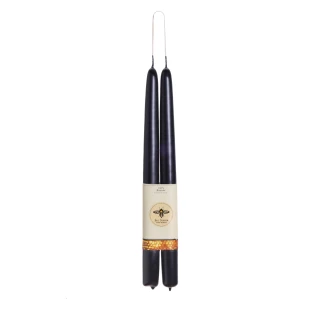 Pure Beeswax Taper Candles, Grand (15" x 1"), Black – pair of hand-dipped tapers joined at the wick, front view
