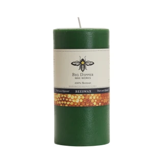Pure Beeswax Pillar Candle, Large (3" x 6"), Moss – pillar with honeycomb Big Dipper label band, front view
