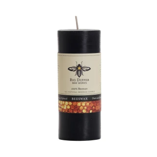 Pure Beeswax Pillar Candle, Small (2" x 4.75"), Black – pillar with honeycomb Big Dipper label band, front view