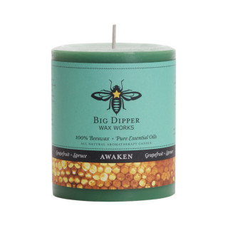 Beeswax Aromatherapy Pillar Candle, Medium (3" x 3.5"), Awaken (Grapefruit & Spruce) - Big Dipper Wax Works - AP34AWA