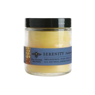 Beeswax Aromatherapy Apothecary Glass Candle, Serenity (Frankincense & Lavender) – glass jar candle, angled view