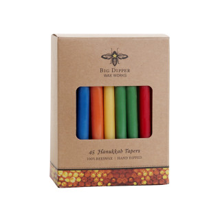 Pure Beeswax Hanukkah Taper Candles, Multi-Color (Set of 45) - Big Dipper Wax Works - CHANCO