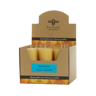 Beeswax Aromatherapy Votive Candle, Case of 18, Balance (Lavender & Peppermint) - Big Dipper Wax Works - AVDBAL