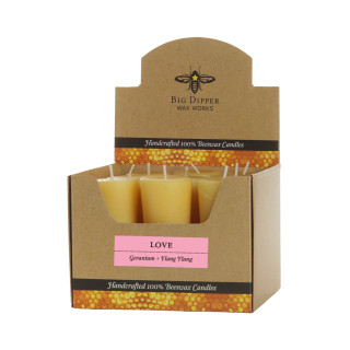 Beeswax Aromatherapy Votive Candle, Case of 18, Love (Geranium & Ylang Ylang) - Big Dipper Wax Works - AVDLOV