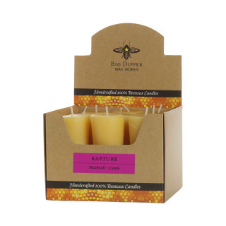 Beeswax Aromatherapy Votive Candle, Case of 18, Rapture (Patchouli & Cassia) - Big Dipper Wax Works - AVDRPT