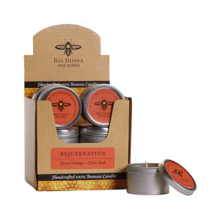 Beeswax Aromatherapy Candle Tins, 12 Pack, Rejuvenation (Sweet Orange & Clove Bud) - Big Dipper Wax Works - AT1DREJ