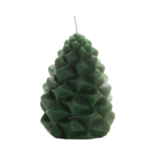 Pure Beeswax Pinecone Candle, Small 3.5" x 2" (Forest) – forest green beeswax pinecone candle, front view