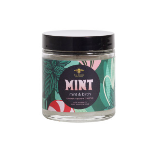 Holiday Apothecary Glass Candle, Mint (White, Peppermint & Birch) – holiday jar candle with lid, alternate label view