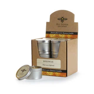 Pure Beeswax Candle Tins, 12 Pack (1.7 oz each) – 12-pack display box of 1.7 oz beeswax tins