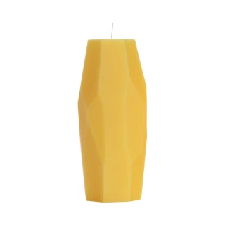 Pure Beeswax Faceted Pillar Candle, Large (3" x 6.25") – faceted natural beeswax pillar, front view