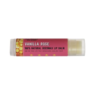 Beeswax Lip Balm, Vanilla Rose – lip balm tube with printed label
