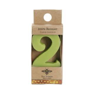Beeswax Birthday Number Candle, 2 – beeswax cake candle in its kraft retail package