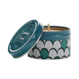 Illuminate Candle Tin Collection, Lavender & Cedar (Teal) – painted Illuminate candle tin with lid off