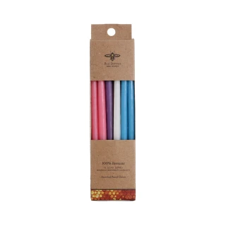 Pure Beeswax Birthday Taper Candles, Assorted Pastels, Tall – assorted pastel tall birthday tapers in a kraft pack