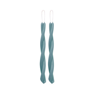 Pair of handcrafted pure beeswax twisted taper candles in blue with natural cotton wicks.