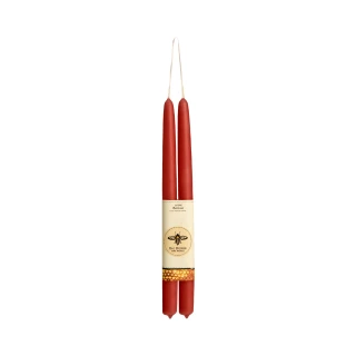 Pure Beeswax Taper Candles, Standard (12" x 7/8"), Terracotta – pair of hand-dipped tapers joined at the wick, front view