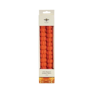 Sculpted Orange Pumpkin Beeswax Taper Candles, Set of 2