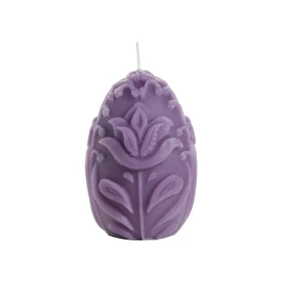 Beeswax Egg Pillar Candle, Lilac – egg pillar with embossed leaf design, front view