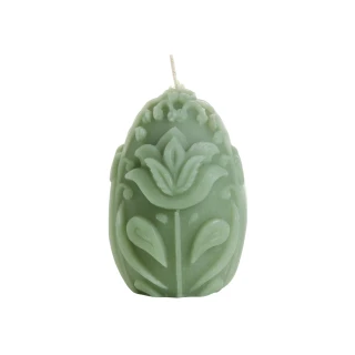 Beeswax Egg Pillar Candle, Sage – egg pillar with embossed leaf design, front view