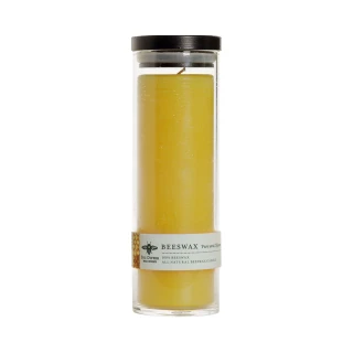 Pure Beeswax Sanctuary Glass Candle, Unscented – tall Sanctuary glass candle in natural beeswax with black lid