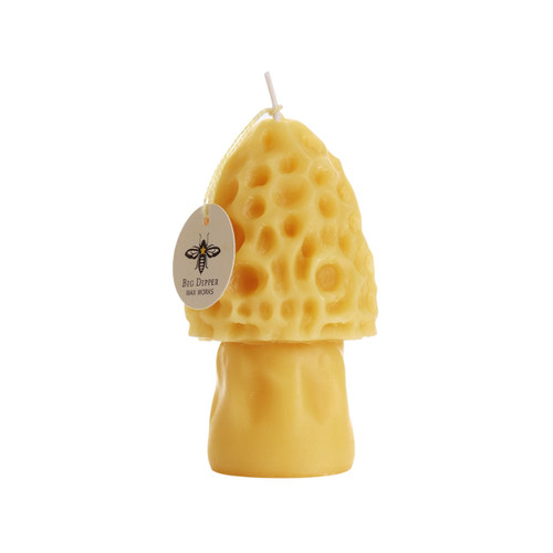 Pure Beeswax Mushroom Candle, Morel – hand-sculpted natural beeswax mushroom candle, front view