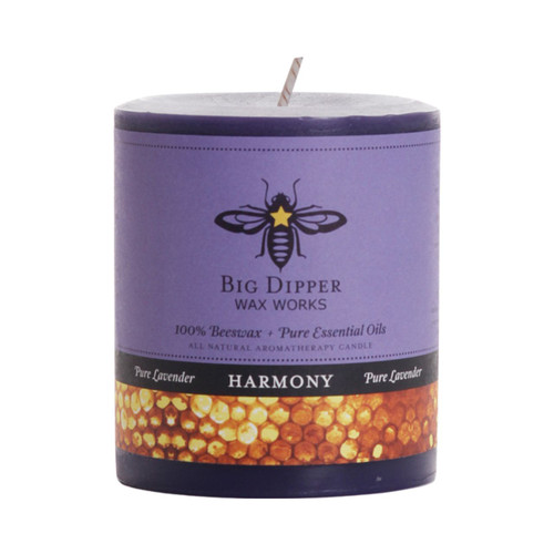 Beeswax Aromatherapy Pillar Candle, Medium, Harmony (Pure Lavender) – pillar candle, alternate angle of the scent label