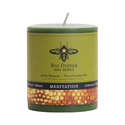 Beeswax Aromatherapy Pillar Candle, Medium, Meditation – pillar candle, alternate angle of the scent label