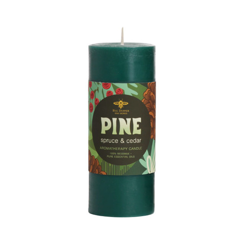 Holiday Aromatherapy Pillar Candle, Small (2" x 4.75"), Pine (Spruce & Fir) – holiday pillar, alternate label view