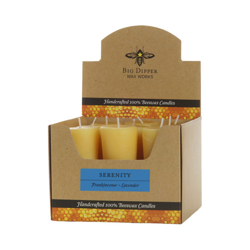 Beeswax Aromatherapy Votive Candle, Case of 18, Serenity – case of 18 beeswax votives in a kraft display box