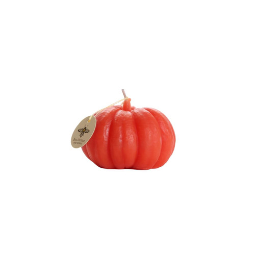 Beeswax Pumpkin Candle, Small 3" x 2" (Dark Orange) – dark orange small beeswax pumpkin, front view