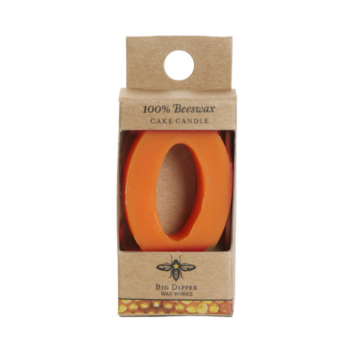 Beeswax Birthday Number Candle, 0 – beeswax cake candle in its kraft retail package