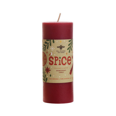 Holiday Aromatherapy Pillar Candle, Small (2" x 4.75"), Spice (Cinnamon, Orange & Clove Bud) - Seconds - Big Dipper Wax Works - XAP24SPI