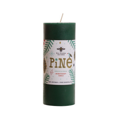 Holiday Aromatherapy Pillar Candle, Small (2" x 4.75"), Pine (Spruce & Fir) - Seconds - Big Dipper Wax Works - XAP24PIN