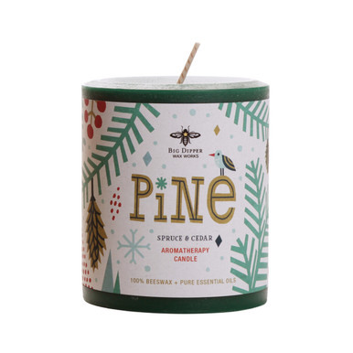 Holiday Aromatherapy Pillar Candle, Medium (3" x 3.5"), Pine (Spruce & Fir) - Seconds - Big Dipper Wax Works - XAP34PIN