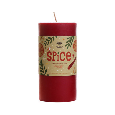 Holiday Aromatherapy Pillar Candle, Large (3" x 6"), Spice (Cinnamon, Orange & Clove Bud) - Seconds - Big Dipper Wax Works - XAP36SPI