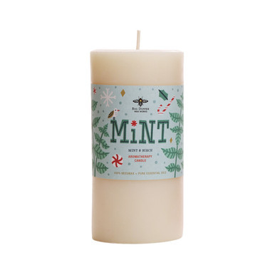 Holiday Aromatherapy Pillar Candle, Large (3" x 6"), Mint (Peppermint & Birch) - Seconds - Big Dipper Wax Works - XAP36MIN