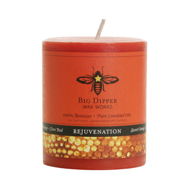 Beeswax Aromatherapy Pillar Candle, Medium (3" x 3.5"), Rejuvenation (Sweet Orange & Clove Bud) - Seconds - Big Dipper Wax Works - XAP34REJ