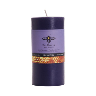 Beeswax Aromatherapy Pillar Candle, Large (3" x 6"), Harmony (Pure Lavender) - Seconds - Big Dipper Wax Works - XAP36HAR