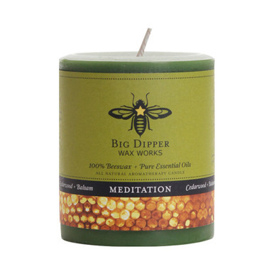 Beeswax Aromatherapy Pillar Candle, Medium (3" x 3.5"), Meditation (Cedarwood & Balsam) - Seconds - Big Dipper Wax Works - XAP34MED