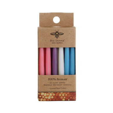 Beeswax Birthday Candles, Assorted Pastels - Seconds - Big Dipper Wax Works - XBDAYPA