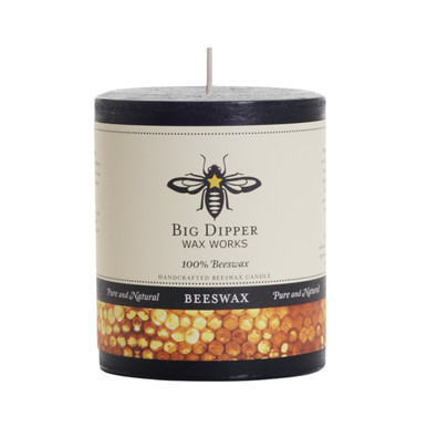 Pure Beeswax Pillar Candle, Medium (3" x 3.5"), Black - Seconds - Big Dipper Wax Works - XP34B
