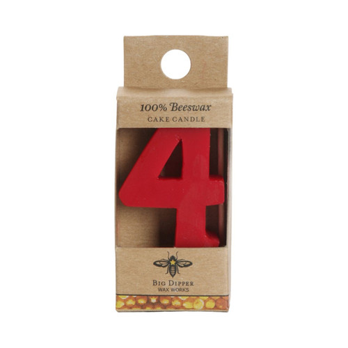 Beeswax Birthday Number Candle, 4 – beeswax cake candle in its kraft retail package