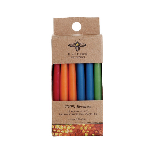 Beeswax Birthday Candles, Assorted Colors - Big Dipper Wax Works - BDAYCO